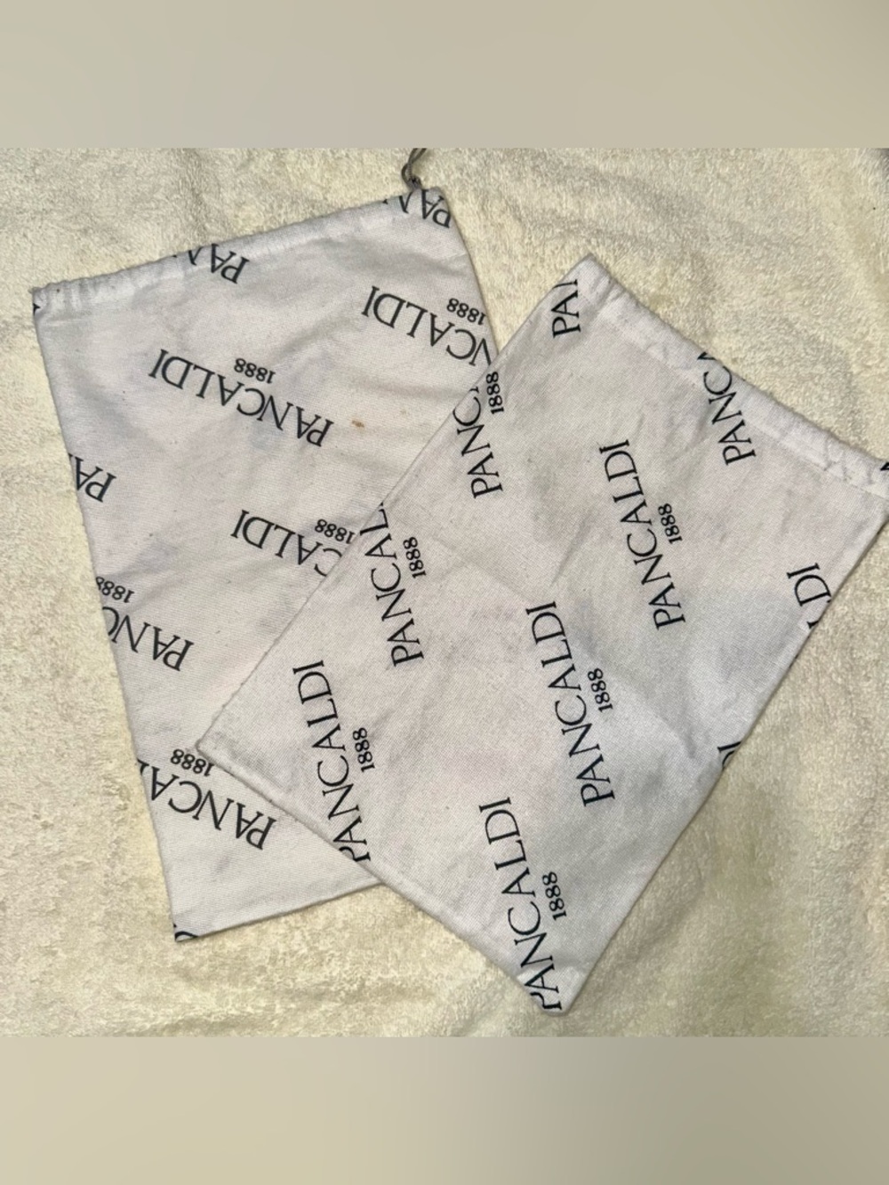 Pancaldi 1888 Italy Shoe Dust Bags Set of 2 White Cotton Drawstring Logo